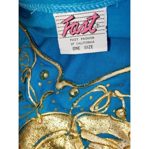 Vintage Knit Top Long Sleeve Blue Puffy Paint Leaves Grapes OS Funky 80s Costume - Picture 5 of 8